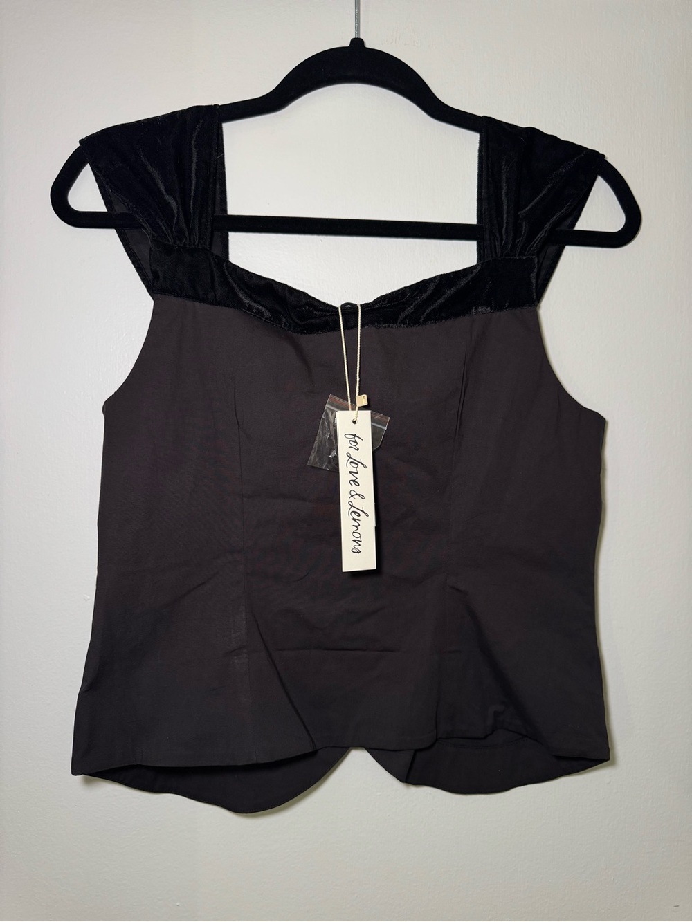 For Love and Lemons black Velvet-Trim Bow Front Sleeveless Top - Picture 3 of 5